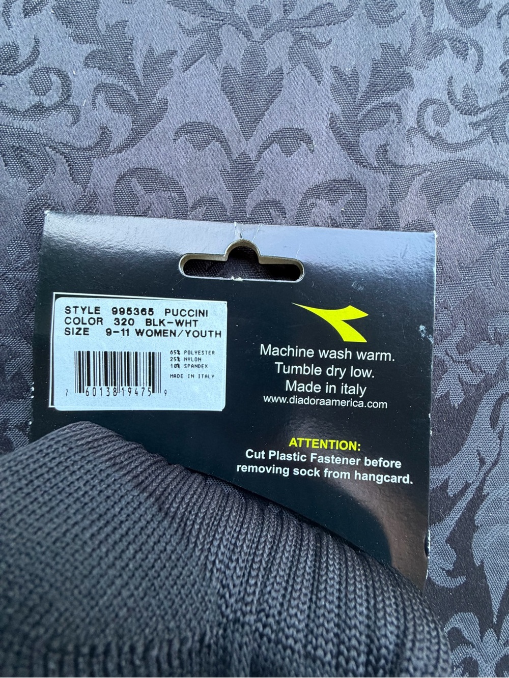 Diadora Puccini Soccer Socks Black White 9-11 Youth Women Made Italy NOS 995365